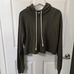 Olive Green Women's Cropped Hoodie
